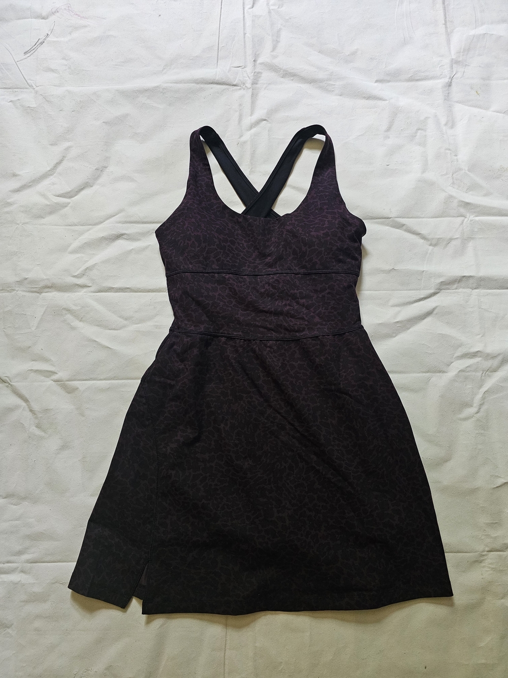 Fabletics Plum and Black Leopard-Print Crossback Mini Dress